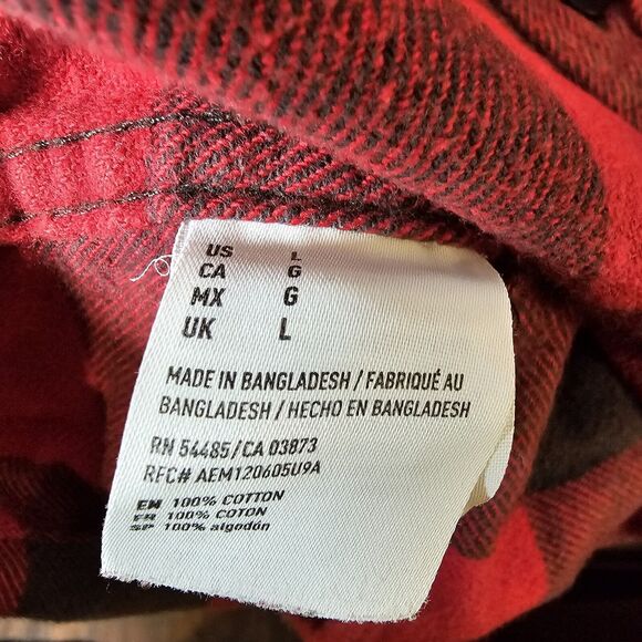 American Eagle Button Up Shirt Mens Medium Red Plaid Soft Flannel Fall Insulated - Picture 6 of 6